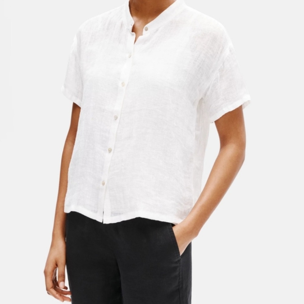 Eileen Fisher Organic 100% Linen White Button Top size Medium P